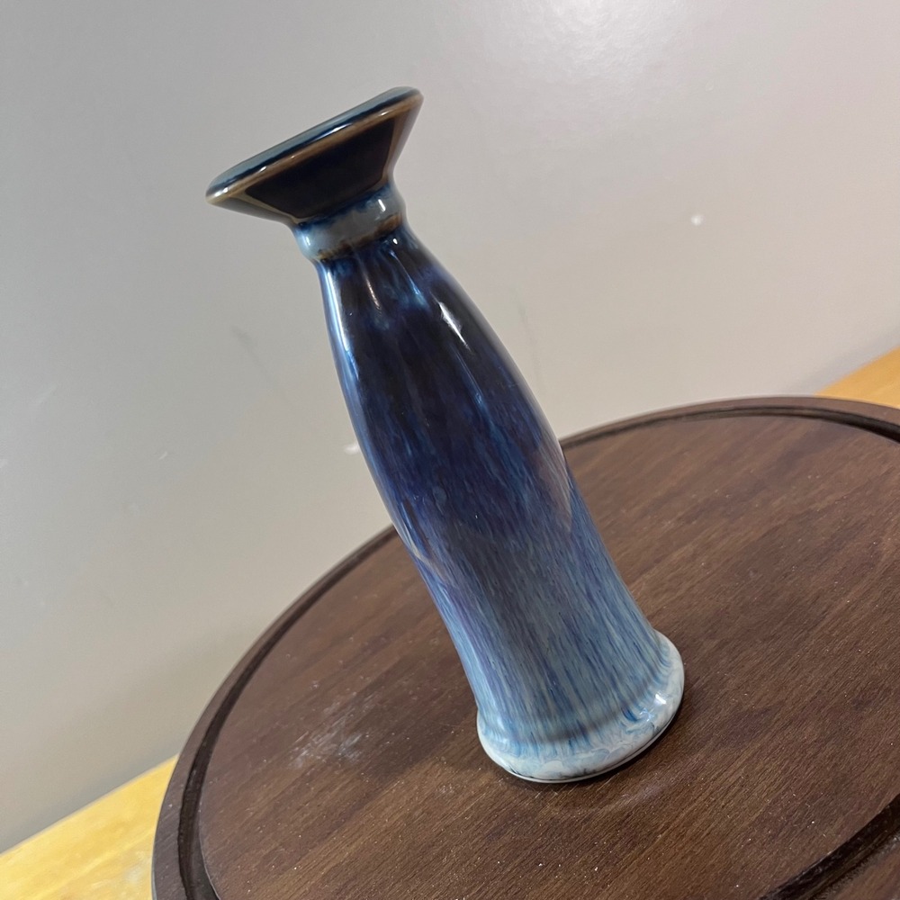 Vtg Bill Campbell Studio Pottery Blue Glazed Ceramic Bud Vase 6.75in